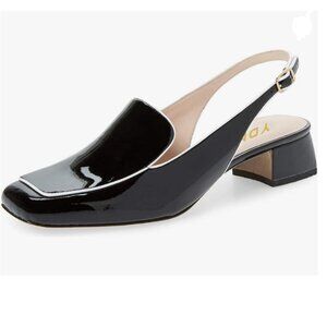 YDN Black Square Toe Block Low Heels Slingback Formal Dressy Office Lady Pump